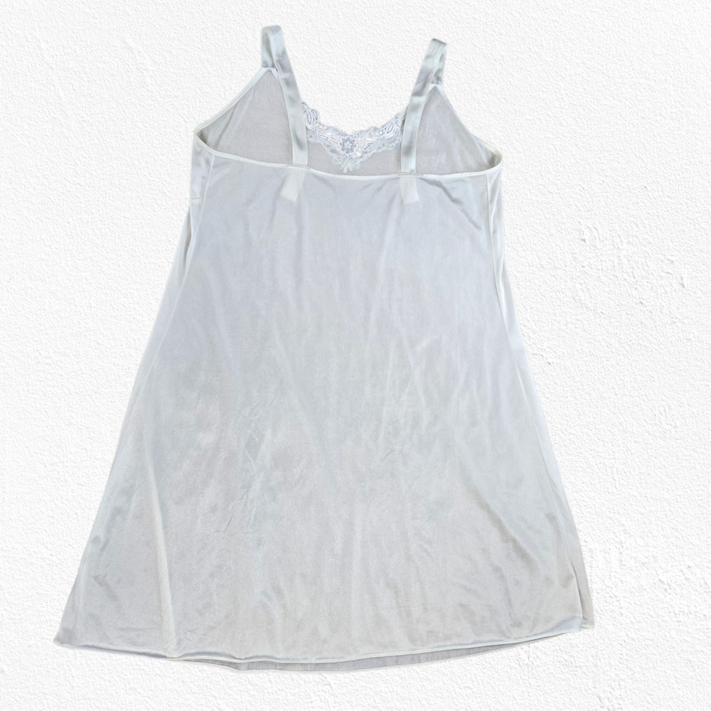 Vintage White Lace Trim Nylon Slip Dress Size Large 1970s 1980s Lingerie - Picture 8 of 8